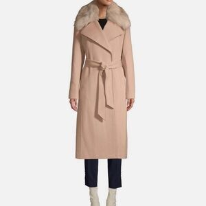 Karl Lagerfeld Light Pink Trench Coat with Faux Fur Collar